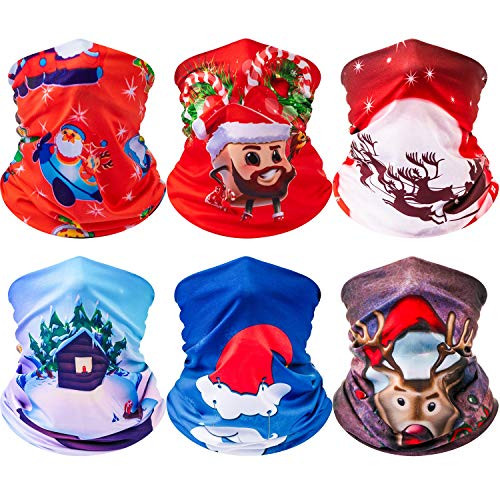 6 Pieces Cooling Neck Gaiter Face Cover Balaclava Christmas Seamless Bandana UV Protection Breathable Bandanas Scarf for Women Men