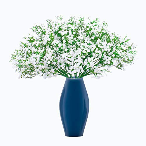 BOMAROLAN Artificial Baby Breath Flowers Fake Gypsophila Bouquets 21 Pcs Fake Real Touch Flowers for Wedding Decor DIY Home Party White