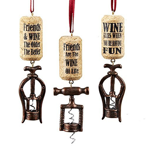 Kurt Adler 1 Set 3 Assorted Wine Corkscrew Resin Ornaments