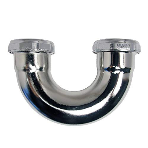 EZ Fluid 1 1 2  Low Profile Sink Trap J Bend Heavy Duty 17GA Brass Tubular Low Inlet U Shape for Sink Drain P Trap Kit Chrome