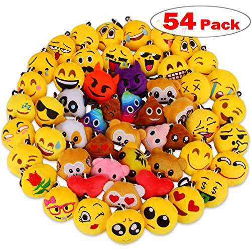 Dreampark Emoji Party Favors, Emoji Keychain 54 Pack Mini Plush Poop Pillows for Kids Birthday Party Supplies / Christmas Decorations, 2" Set of 54