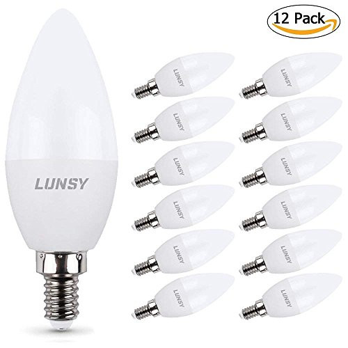 LUNSY E12 LED Candelabra Bulb, 60 Watt Equivalent, 500 Lumens Daylight White 2700K Chandelier Bulbs, Decorative Candle Light Bulbs E12 Base, Non-Dimmable, 12 Pack