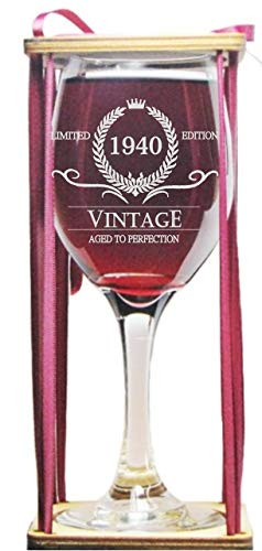 Vintage 1940 Stemmed Wine Glass with Charm and Presentation Packaging