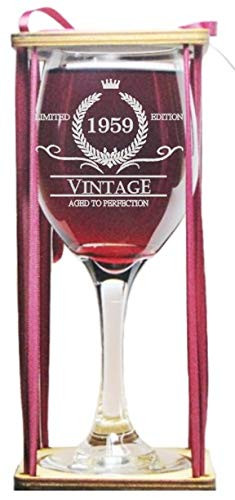 60th Birthday Vintage 1959 Stemmed Wine Glass with Charm and Presentation Packaging