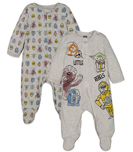 Star Wars Baby Boys 2 Pack Sleep N  Play Footies Chewbacca Yoda R2 D2 0 3 Months