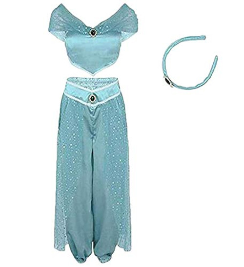 Women Aladdin Jasmine Princess Dress Up Costumes Halloween Party Cosplay Fancy Outfit Light Blue XXL Women Aladdin Jasmine Princess Dress Up Costumes Halloween Party Cosplay Fancy Outfit Light Blue XXL