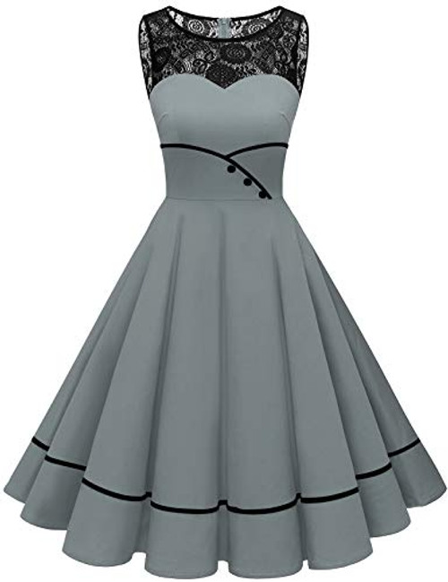 Bbonlinedress Women s 50s Vintage Floral Lace Retro Rockabilly Sleeveless Round Neck Cocktail Party Swing Dress Grey M Bbonlinedress Women s 50s Vintage Floral Lace Retro Rockabilly Sleeveless Round Neck Cocktail Party Swing Dress Grey M