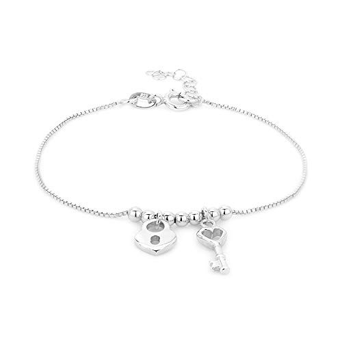 Vanbelle Sterling Silver Jewelry Heart Lock   Key Bracelet with Rhodium Plating for Women and Girls