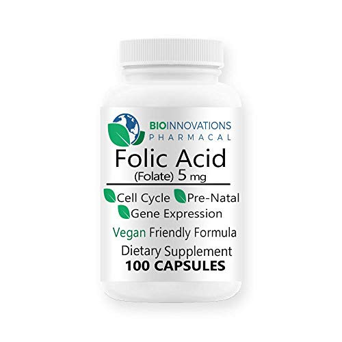 Bio Innovations Pharmacal Folic Acid 5mg  Vitamin B9 Folate  100 Vegan Capsules