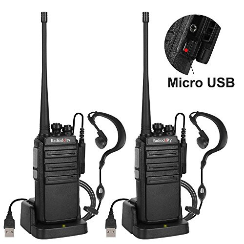 Radioddity GA-2S UHF Two Way Radio 16CH Rechargeable VOX Long Range Walkie Talkies with Micro USB Charing + USB Desktop Charger + Earpiece (2 Pack)