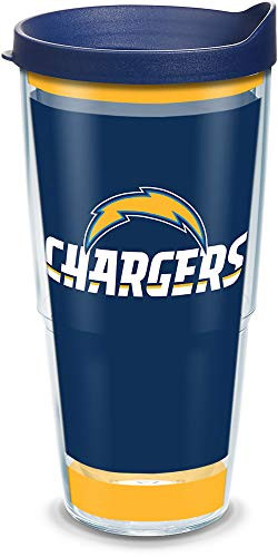 Tervis NFL Los Angeles Chargers   Touchdown Insulated Tumbler with Wrap and Navy Blue Travel Lid  24 oz   Tritan  Clear