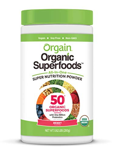 Orgain Organic Green Superfoods Powder  Berry   Antioxidants  1 Billion Probiotics  Vegan  Dairy Free  Gluten Free  Kosher  Non GMO  0 62 Pound  Packaging May Vary