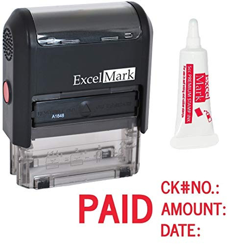 ExcelMark Paid Self Inking Rubber Stamp - Red Ink with 5cc Refill Ink (A1848)