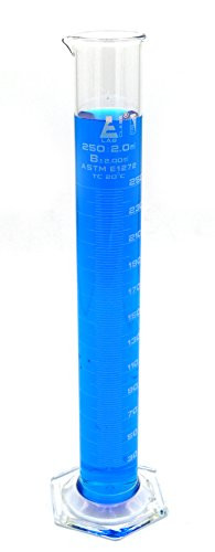 Measuring Cylinder  250ml   Class B  Tolerance  ±2 00ml   Hexagonal Base   White Graduations   Borosilicate Glass   Eisco Labs