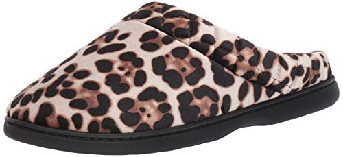Dearfoams Women s Darcy Microfiber Velour Clog with Quilted Cuff Slipper Leopard M W US