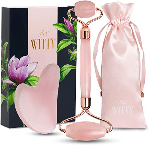 Jade Roller for Face and Gua Sha Set  Rose Quartz Face Roller   Gua Sha Facial Tool   Face Roller  Rose Quartz Roller   Facial Roller for Skin  Puffy Eyes  Eye Roller For Dark Circles And Puffiness