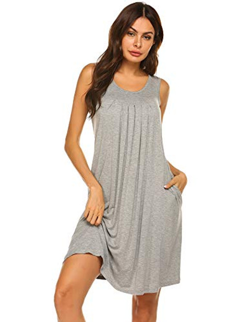 Hotouch Sleepwear Womens Nightgown Cotton Sleep Shirt Dress Sleeveless Soft Nightshirt Grey XL