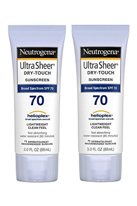 Neutrogena Ultra Sheer Dry Touch Water Resistant and Non Greasy Sunscreen Lotion with Broad Spectrum SPF 70  3 fl  oz  Pack of 2