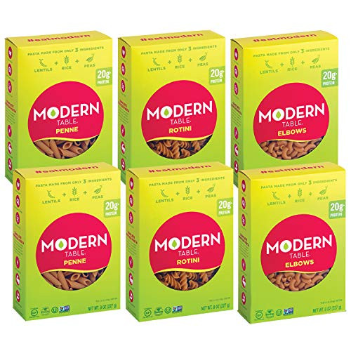 Modern Table Gluten Free  Complete Protein Lentil Pasta  Variety Pack  Elbows  Penne  Rotini   6 Count