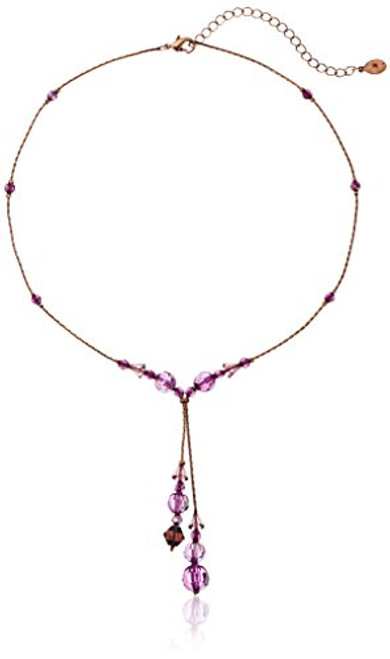 1928 Jewelry Burnished Copper Tone Purple AB Beaded Adjustable Y Shaped Necklace  16 5    3  Extender