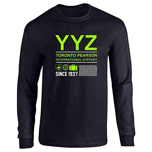 Pop Threads YYZ Toronto Airport Code Since 1937 Travel Black L Full Long Sleeve Tee T Shirt