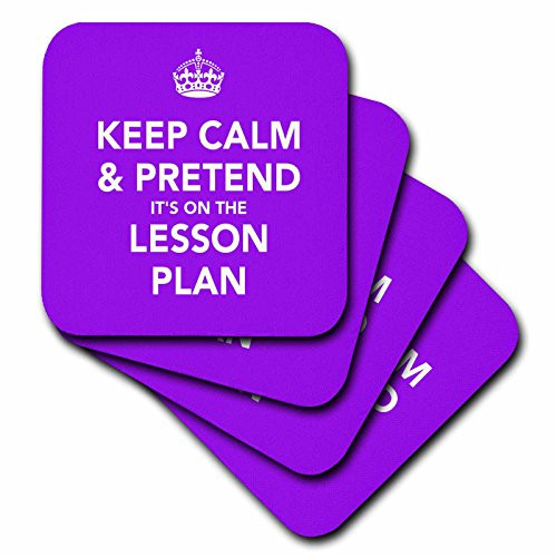 3dRose cst 149838 2 Keep Calm and Pretend It s on The Lesson Plan  Teacher Humor  Professor Humor Soft Coasters  Set of 8