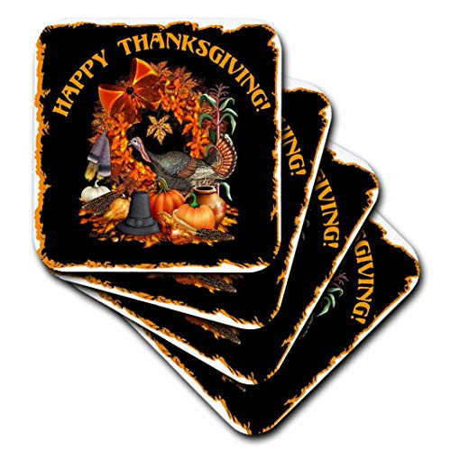 3dRose cst 11684 2 Thanksgiving Featuring a Wild Turkey  Native American and Pilgrim Themes  The Fall Harvest and More Soft Coasters  Set of 8
