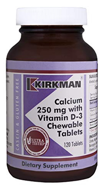 Kirkman Calcium 250 mg with Vitamin D 3 120 Chewable Tablets Supports Healthy Bones and Teeth Free of Common allergens Gluten Casein Free Tested for More Than 950 Environmental contaminants Kirkman Calcium 250 mg with Vitamin D 3 120 Chewable Tablets Supports Healthy Bones and Teeth Free of Common allergens Gluten Casein Free Tested for More Than 950 Environmental contaminants