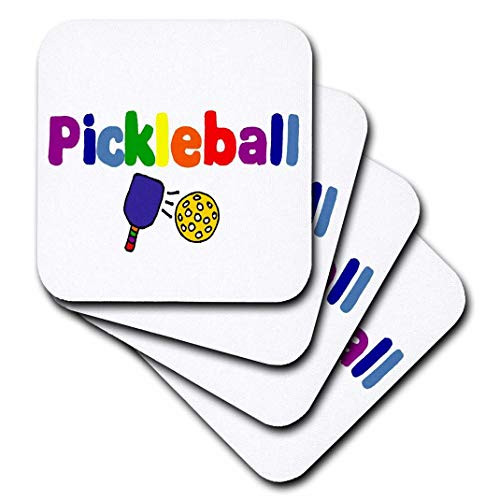 3dRose CST 200134 1 Colorful Pickleball Letters and Paddles Soft Coasters  Set of 4