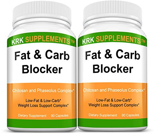 2 Bottles Fat and Carb Blocker with Phaseolus Vulgaris  White Kidney Bean Extract  Chitosan Extreme Diet Pills Weight Loss 180 Total Capsules KRK Supplements