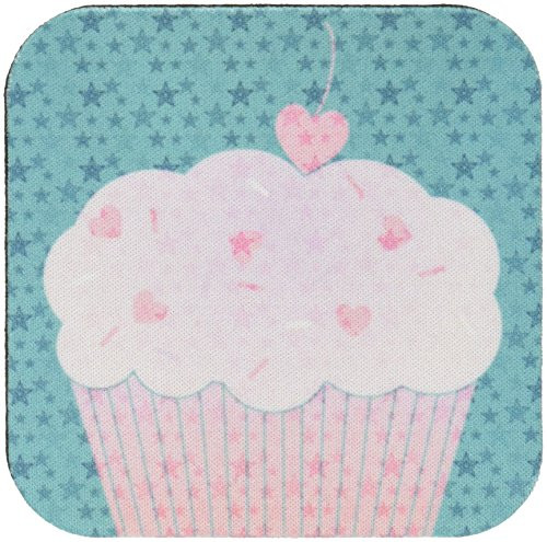 3dRose CST 63426 2 Pink Heart Cupcake with Stars Fun Whimsical Art Soft Coasters  Set of 8