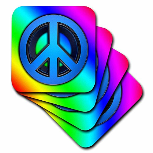 3dRose CST 155150 2 Peace Sign Over Rainbow Background Love Soft Coasters  Set of 8
