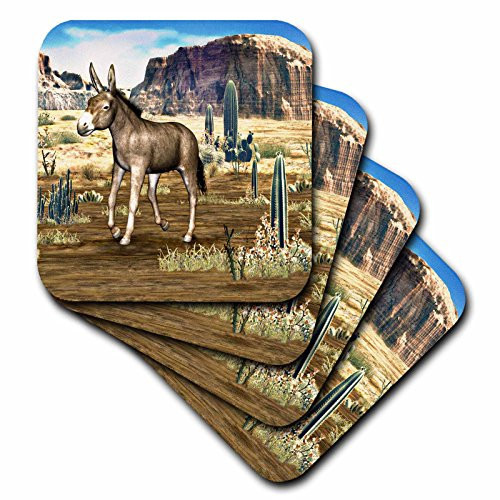 3dRose CST 62994 2 Donkey in The Southwestern Desert Soft Coasters  Set of 8