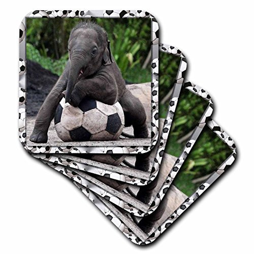 3dRose LLC Elephant Soccer Ceramic Tile Coaster Set of 4 3dRose LLC Elephant Soccer Ceramic Tile Coaster Set of 4