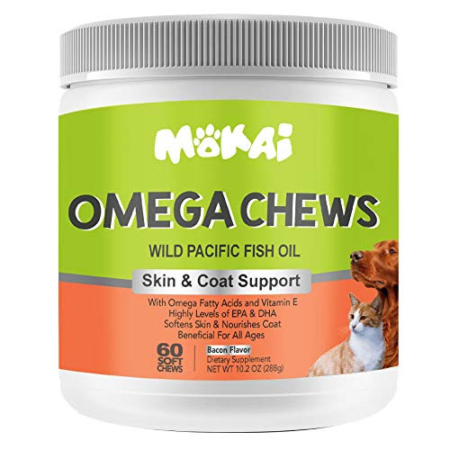 MOKAI Omega 3 Chews for Dogs and Cats   Natural Skin   Coat Supplement with Omega 3 Fatty Acids EPA DHA Krill Oil Vitamin E for Allergy Control Immune Support and Joint Function  60 Chewable Treats