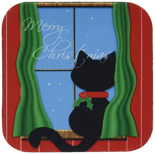 3dRose CST 155257 2 Merry Christmas Cute Black Cat in Snowy Window Soft Coasters Set of 8 3dRose CST 155257 2 Merry Christmas Cute Black Cat in Snowy Window Soft Coasters Set of 8