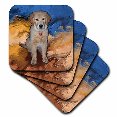 3dRose CST 3969 2 Golden Retriever Puppy Soft Coasters  Set of 8