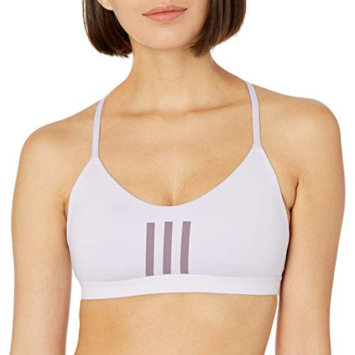 adidas womens All Me 3 Stripes Mesh AEROREADY Designed 4 Training Fitness Gym Training Pilates Yoga Compression Light Support Workout Bra Purple Tint Legacy Purple X Small