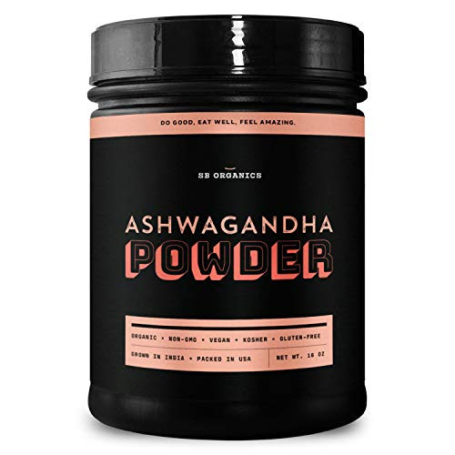 SB Organics Ashwagandha Powder   1 lb Canister of Organic Non GMO Kosher Gluten Free Vegan Pure Ashwagandha Root from India