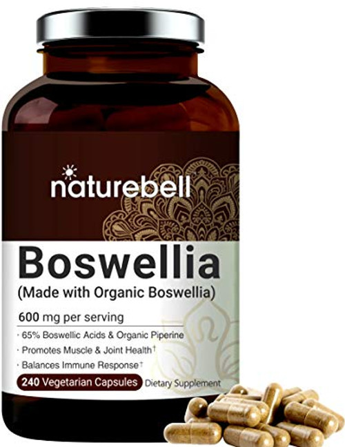 Boswellia Capsules  Made with Organic Boswellia Extract  600mg Per Serving  240 Capsules with Black Pepper  Supports Muscle and Joint Health