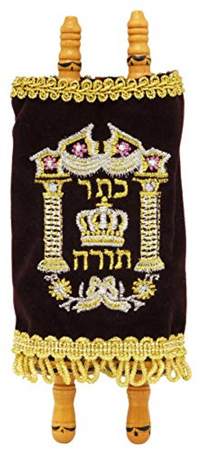 Torah Scroll Complete Sefer Torah Children's Torah, Small Maroon Velvet Torah - 8"