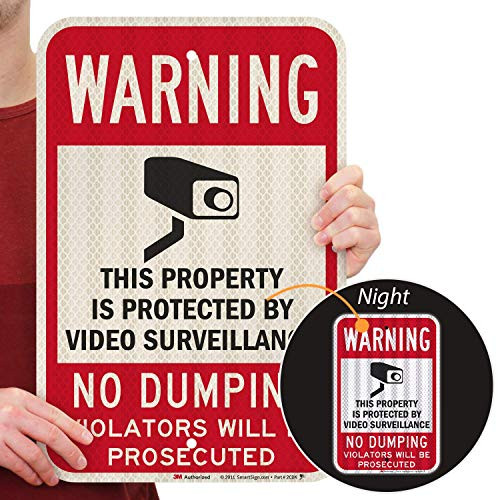 Warning Property Protected By Video Surveillance No Dumping Sign By SmartSign 12 x 18 3M High Intensity Grade Reflective Aluminum Warning Property Protected By Video Surveillance No Dumping Sign By SmartSign 12 x 18 3M High Intensity Grade Reflective Aluminum