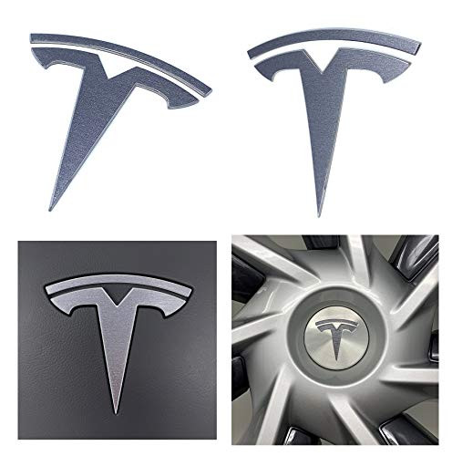 Custom Cut Graphics Tesla Model Y Logo Decal Wrap 11 pc Set  Brushed Steel