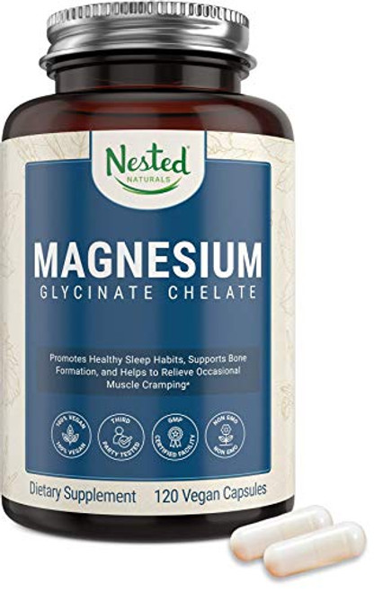 Magnesium Glycinate 200mg   Non Laxative High Absorption Vegan Capsules   Bioavailable Caps for Tension  Muscle   Leg Cramps  Stress Relief  Sleep   Non GMO 100 Chelated Bisglycinate Mag Supplement