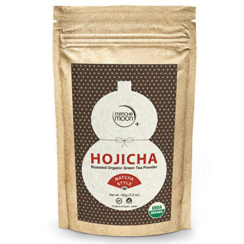 Matcha Moon Hojicha Powder   Organic Roasted Green Tea   Matcha Style   Grown in Uji  Kyoto Japan   All Natural  Unsweetened  Low Caffeine   Rich  Roasty Flavor  100g Bag