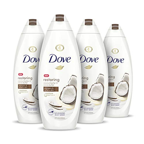 Dove Purely Pampering Body Wash for Dry Skin Coconut Butter and Cocoa Butter Effectively Washes Away Bacteria While Nourishing Your Skin 22 oz  4 count