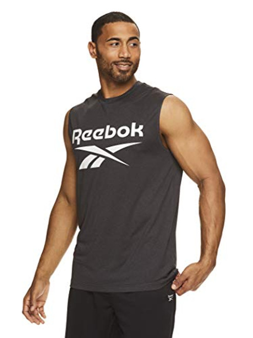 Reebok Men s Muscle Tank Top   Sleeveless Workout   Training Activewear Gym Shirt   Black Heather Gladiator  Medium