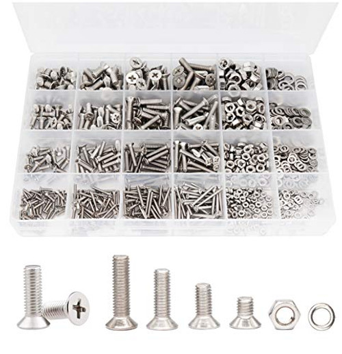 binifiMux 940pcs M2 M3 M4 M5 Phillips Countersunk Flat Head Machine Screws Hex Nuts Flat Washers Assortment Kit 304 Stainless Steel binifiMux 940pcs M2 M3 M4 M5 Phillips Countersunk Flat Head Machine Screws Hex Nuts Flat Washers Assortment Kit 304 Stainless Steel