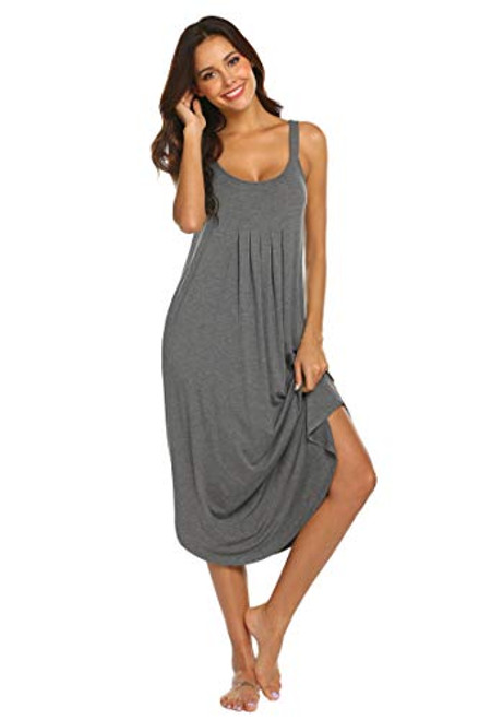 Ekouaer Long Nightgowns for Women Sleeveless Nightgown Summer Night Dress Sleeveless Nightie Sleepwear  Grey S