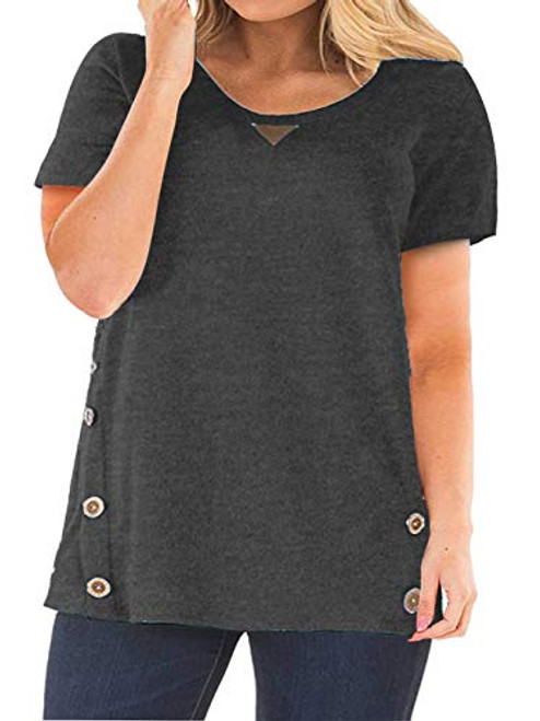 Womens Plus Size Tops Short Sleeve Button Tunics Summer Shirts Dark Grey 26W